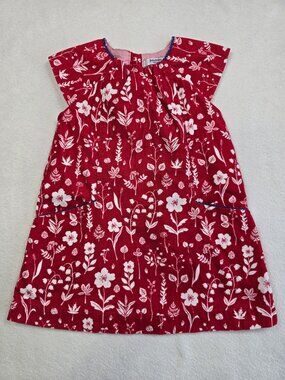 Baby Boden Red Floral Corduroy Dress 18-24 Months 100% Cotton Pockets